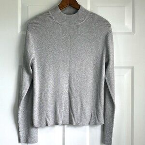 Vintage August Silk Knits Silver Gray Crew Neck Pull Over Knit Sweater Large Y2K